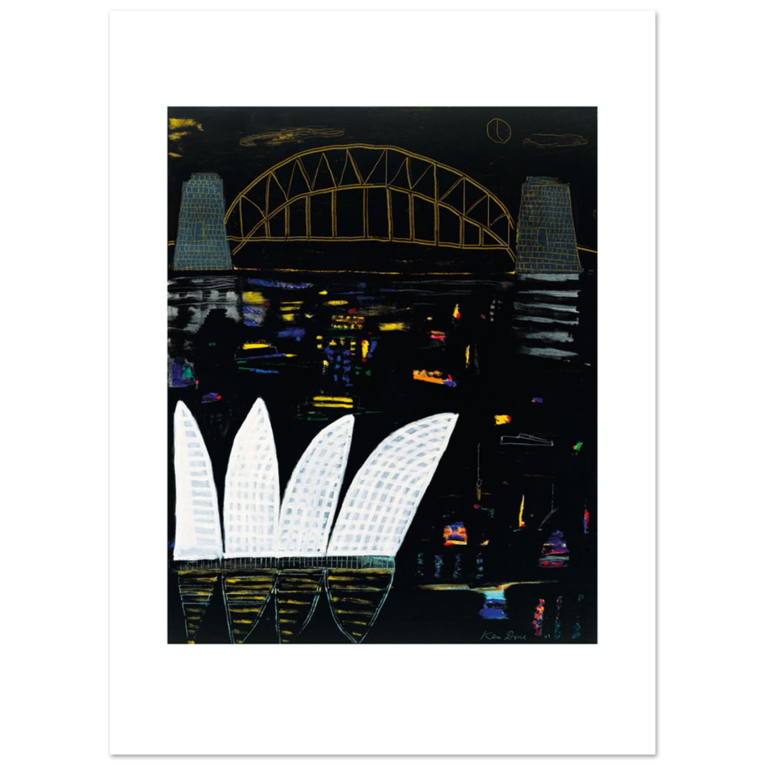 ケン・ドーンの絵画作品　タイトルは、bridge and opera house by night
